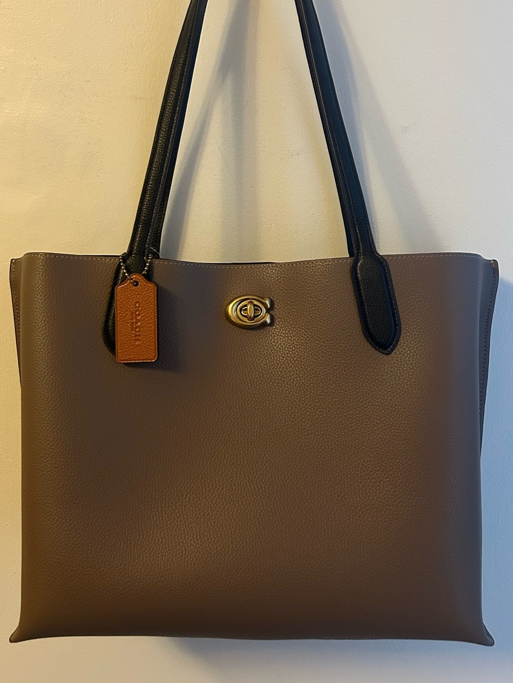 Coach Dark Stone Leather Custom Willow Tote with Signature Canvas Interior